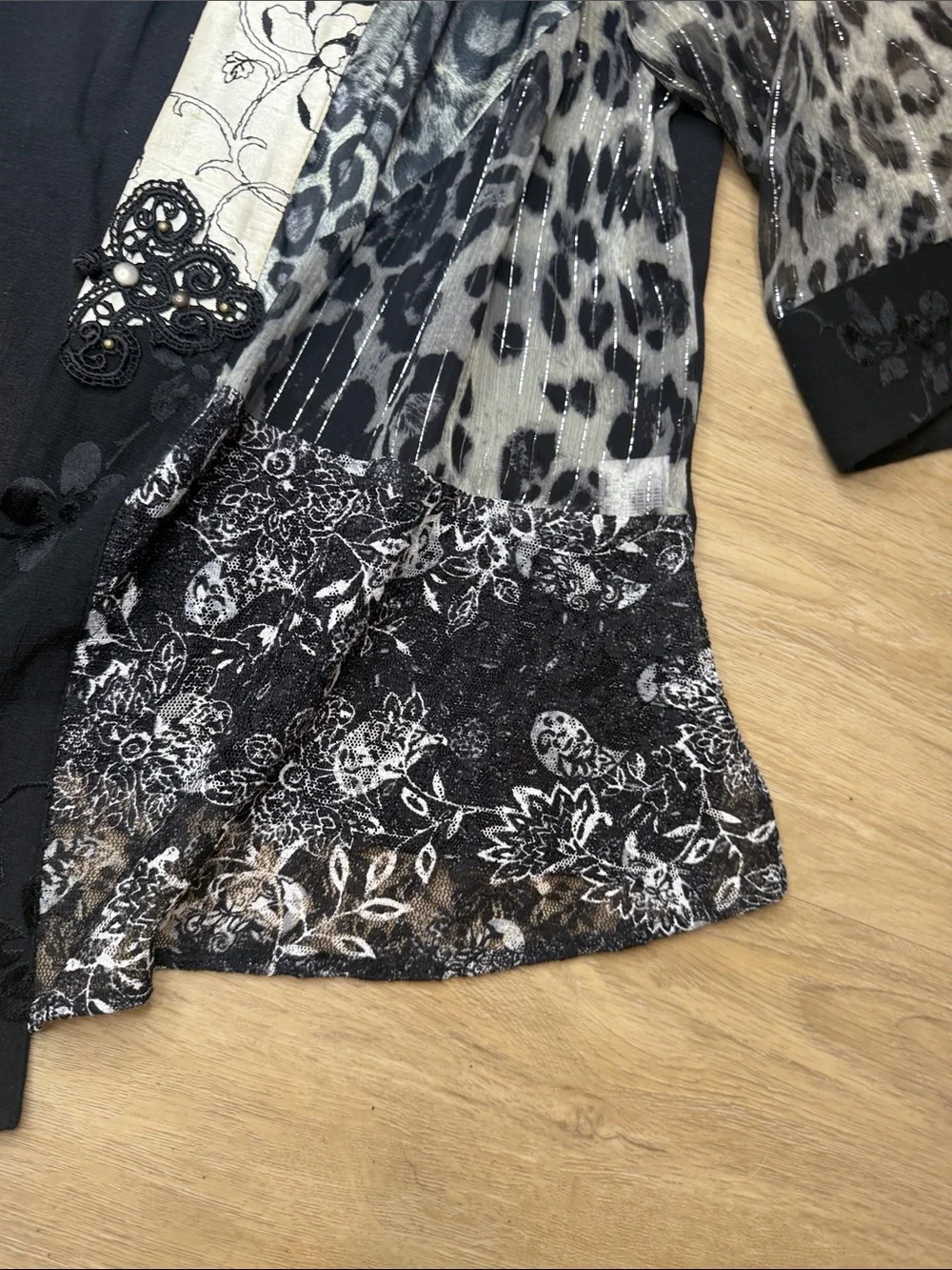 Tracy Collin’s black gray animal floral print open kimono cardigan sz 1X